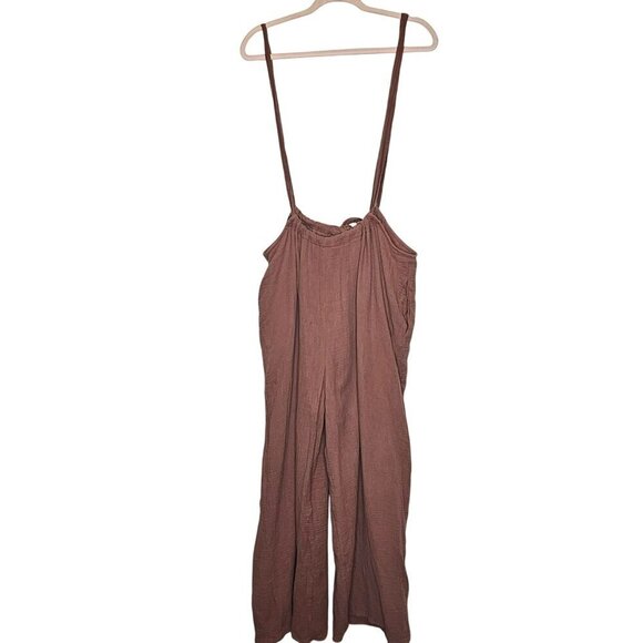 Bucket List Brown Gauzy Jumpsuit Overall Adjustable Straps Wide Legs Oversized S - Picture 1 of 13